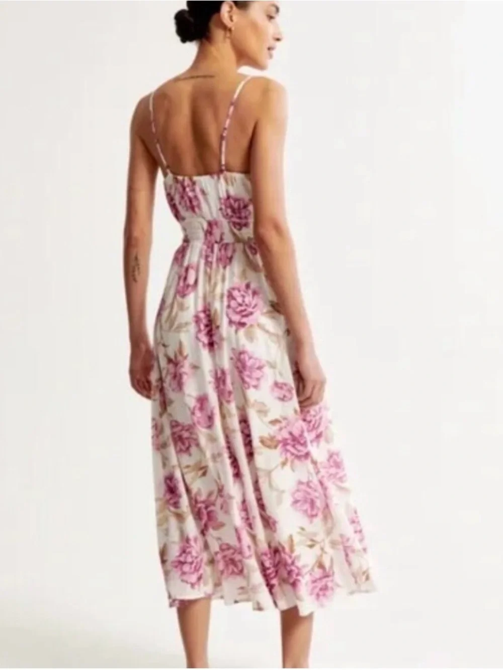 Abercrombie & Fitch Crinkle Textured Smocked Waist Midi Dress Blue Floral Size M